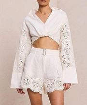 NWT A.L.C. Milos Linen Eyelet Shorts in White, Size 10 New w/Tag Retail $395