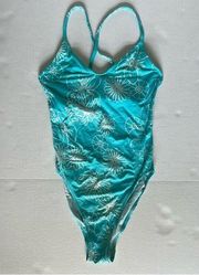 Y2k 90’s Victoria’s Secret floral one piece swimsuit turquoise & white size 10