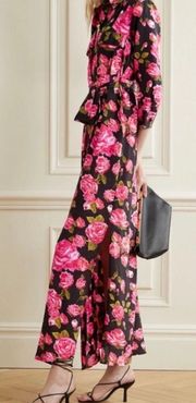 L’agence 100% silk rose floral Cameron long shirt dress with belt