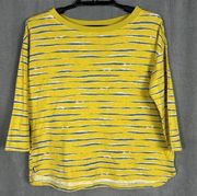 Garnet Hill Women’s XS 3/4 Sleeve Shirt Top Organic Cotton Stripes Chartreuse