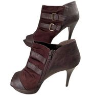 GUESS Shoes Womens 10 Brown Suede Heeled Ankle Peeptoe Brown Side Zip Buckle