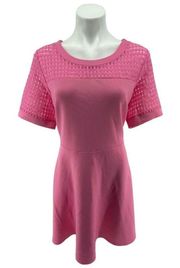 Women’s Pink Checkered Mesh Short Sleeve Fit & Flare Skater Dress XL