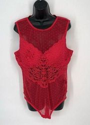 INC Intimates NEW Lacey Sheer Sleeveless Thong Bodysuit Size XXL Ski Patrol Red