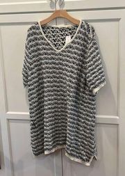 NEW NWT Soft Surroundings 3X Tunic Sweater Cozy Black White Striped Lag and Look