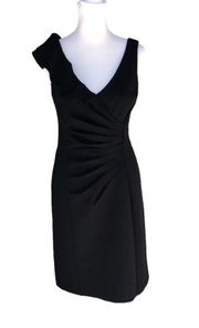 Black Sheath Ruched Ruffled Sleeveless Mini Cocktail Dress