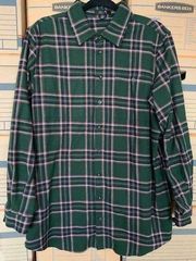 DOLLS KILL DELIAS Button Down Flannel Shirt-SMALL Pink/Green Plaid Women’s EUC