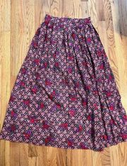 Herman Geist 8 Floral Print Long Pleated Maxi Skirt Cottage Core Prairie Festiva