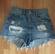 High Waisted Distressed Denim Shorts