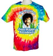 Bob Ross No Mistakes Just Happy Accidents Tie Dye Graphic Tee Size Small