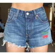 Levi’s  501 High Rise Button Fly Embroidered Cherry Cutoff Jean Shorts Size 30