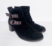 Paul Green Black Suede Brown Leather Buckles Size 7.5 Women’s Heeled Ankle Boots