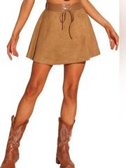 Allegra K Suede/Leather Look A-Line Skirt Women’s Sz  XL Western Flare Mini New