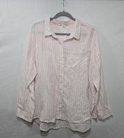 Vanilla Star Pink White Striped Button-Down Soft Flannel Women's Blouse Size 2X