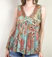 Vintage y2k Rampage Aqua Multicolor Sequin Embellished Sleeveless Blouse Size M