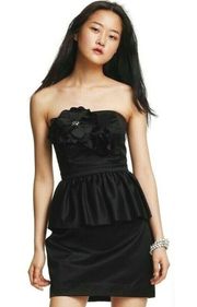 Mae Rosette Peplum Ruffle Strapless Black Mini Dress