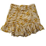 Indikah Yellow White Ruched Frill Zip Back Floral Mini Flounce Skirt Medium