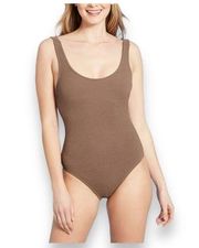 Women's Crinkle Textured Coverage One Piece Swimsuit Brown Copper XL
