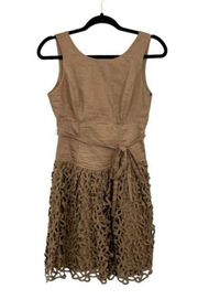 Robert Rodriguez Size 2 Brown Linen Blend Eyelet Lace Sleeveless A-Line Dress