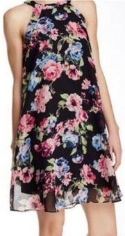 Betsey Johnson Womens Dress 8 Black Pink Blue Green Floral Halter Mini Babydoll