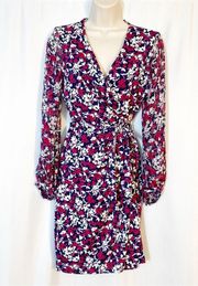 DVF Diane Von Furstenberg Sigourney True Wrap Dress Silk Cotton Floral Blue