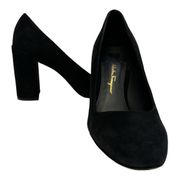 Salvatore Ferragamo Black Suede Round Toe Chunky Heel Pumps Size 6