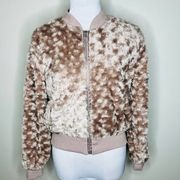 Rue 21 Teddy Coat MEDIUM Faux Fur Full Zip Rose Pink Bomber Jacket Sherpa Winter