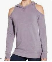 Calia Carrie Underwood Cold Shoulder Distressed Hoodie Purple Sweatshirt Size M