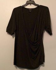 Black Wrap Blouse with Ruched Sleeves