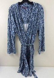 Women’s Navy Dream Knit Belted Wrap Robe Lace Trim Size Medium