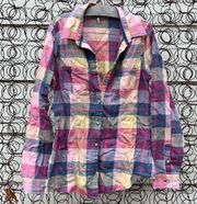 Buckle BKE Pink Yellow Blue Eased Fit Flannel Button Down Long Sleeve Shirt
