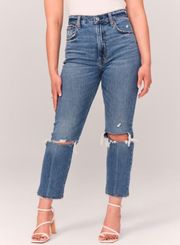 Abercrombie & Fitch NWT ABERCROMBIE- Curve Love Ultra High Rise Ankle Straight Jean Distressed Denim