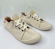 Tommy Bahama cream lace up canvas embroidered low top sneakers