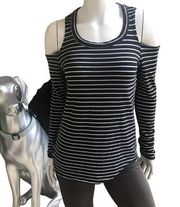 Chaser Metallic Cold Shoulder Long Sleeve Black Silver Top Women's Size Medium