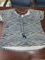 Aztec Printed Blouse with Cross Back- 3X