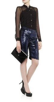 ADAM LIPPES INDIGO BLUE SEQUIN BERMUDA NAVY SHORTS NWT