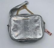 NWT Victoria's Secret Silver Faux Leather Snakeskin Gold-Chain Crossbody Bag