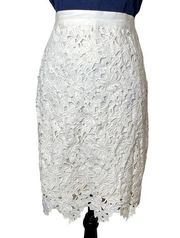 Vintage Ann Taylor Loft Y2K Floral Lace Off-White Pencil Skirt Size 8 Lined