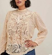 Mixed Lace High Neck Romantic Top Beige Size 1X