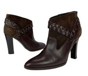 Diane Von Furstenberg Leather Ankle Booties Braided Studded Brown Suede Size 7.5