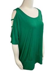 New NY&C New York & Company Women's Green Short Cut Out Design Sleeve Top Size L