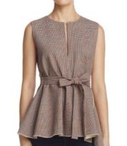 Theory Desza Window Check Portland Peplum Top Virgin Wool Belted Women’s Size L