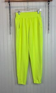 Theory Women’s Neon Green Elastic Waist Pull on Athletic Jogger Pants Size M