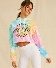 Forever 21 NEW ACDC Tie Dye Multicolor Cropped Hoodie Sweatshirt Oversized