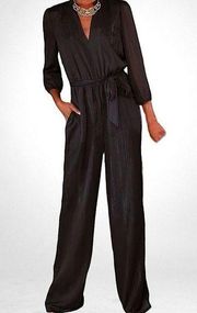 MODCLOTH Women's Black & Metallic V-Neck Jumpsuit, Long sleeves, SMALL, NWOT