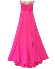 Tony Bowls Le Gala Women Dress Size 0 Pink Maxi Fuchsia Chiffon Strapless Gown