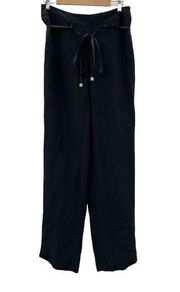 Armani Collezioni Navy Blue Silk Blend High Rise Tie Waist Dress Pants Size 8