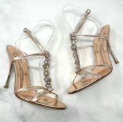 Marciano Rose Gold Metallic Chrome Genuine Leather Jeweled Formal Sandal Heels