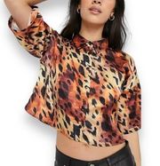 ASOS crop top Animal Print leopard satiny Button Down Shirt 6