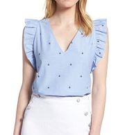 Nordstrom 1901 Light Blue Sleeveless Anchor Top Blouse Size S