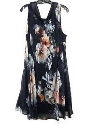 SLNY black with flowers print mid dress size 10